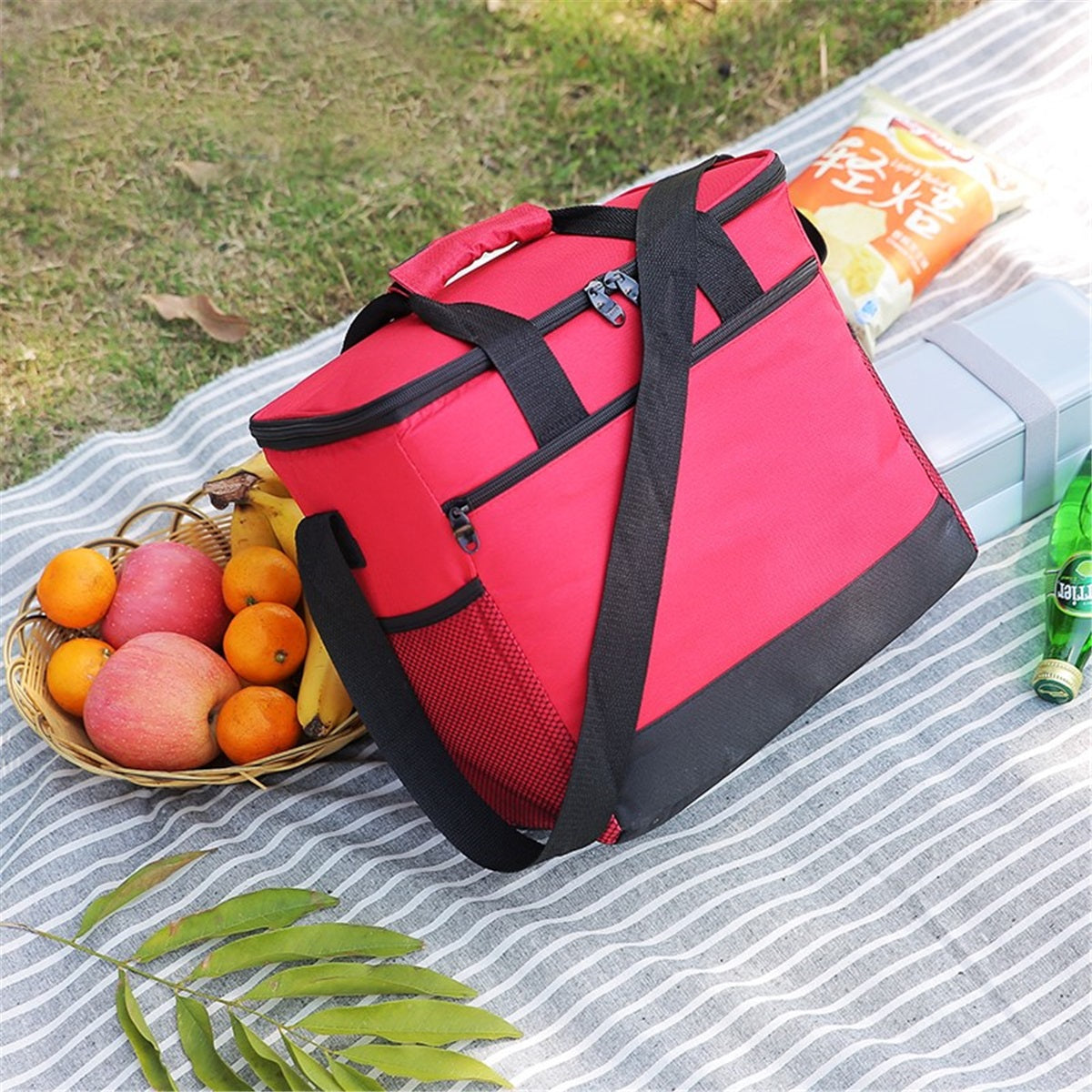Geanta termoizolanta pentru picnic sau plaja, capacitate 16l, culoare Rosie-1