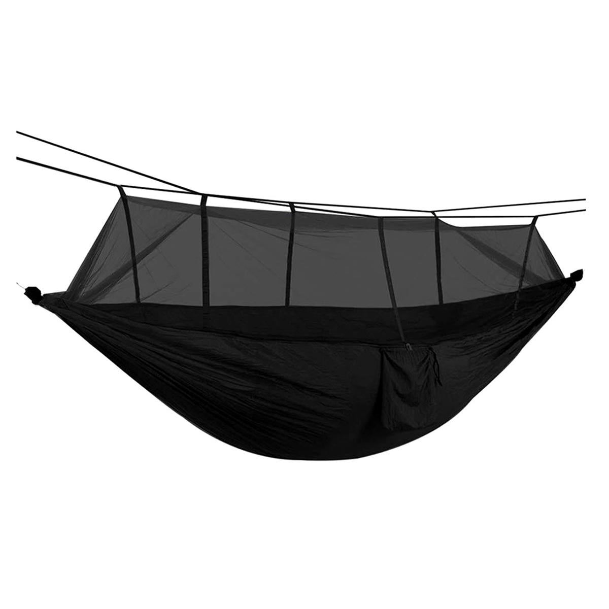 Hamac turistic din nylon cu plasa de tantari, culoare neagra, dimensiuni 260 cm x 140 cm-1
