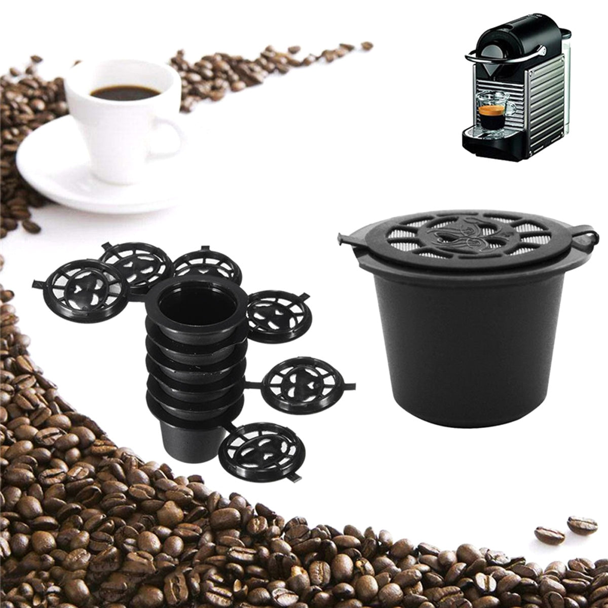 Set 5 capsule reutilizabile pentru Aparatele de Cafea Nespresso (Espressoare Nespresso)-0