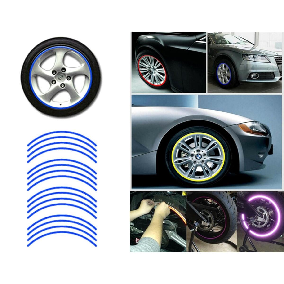Set 16 ornamente Reflectorizante pentru jante auto, moto, culoare Albastra-3