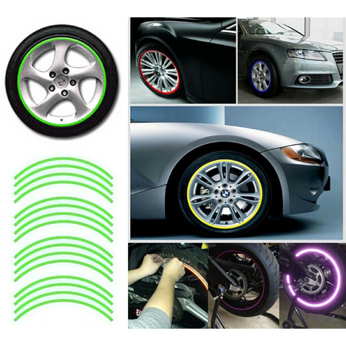 Set 16 ornamente Reflectorizante pentru jante auto, moto, culoare Verde-3