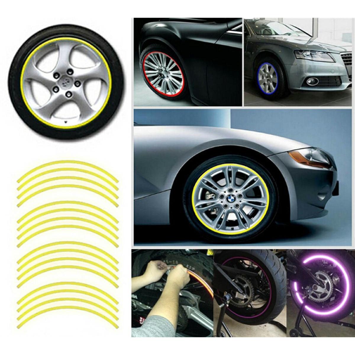 Set 16 ornamente Reflectorizante pentru jante auto, moto, culoare Galben-3