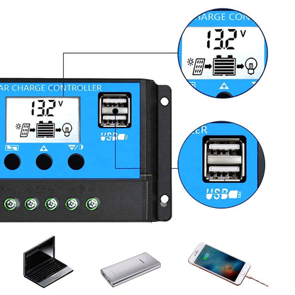 Controler/Regulator de incarcare panou solar, 12 - 24V, 30A, mini dual USB-5