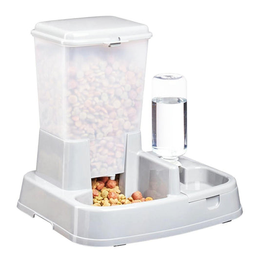 Distribuitor de alimente si apa pentru animale, 2in1, culoare Alba-0