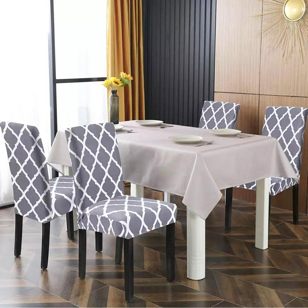 Husa universala pentru scaune clasice, model ROMB, culoare GRI + ALB-4