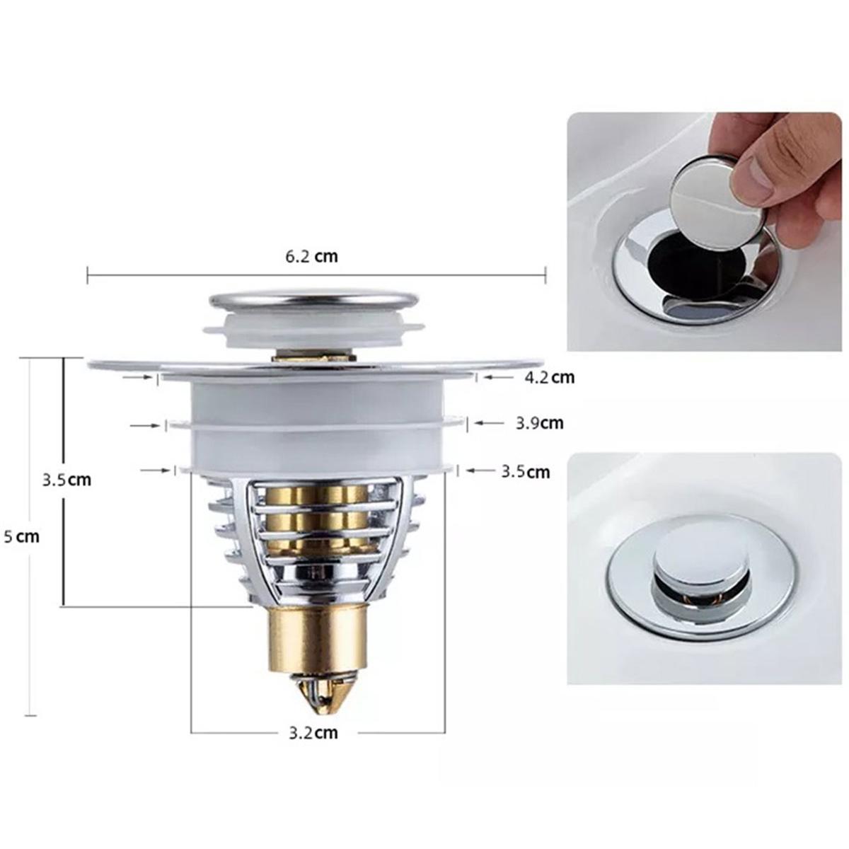 Dop scurgere chiuveta, universal, deschidere cu click, material oțel, diametru exterior 62 mm, culoare Argintiu-5