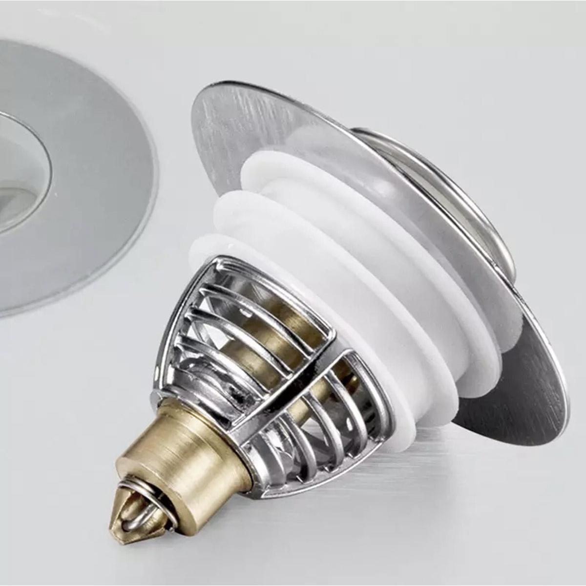 Dop scurgere chiuveta, universal, deschidere cu click, material oțel, diametru exterior 62 mm, culoare Argintiu-1