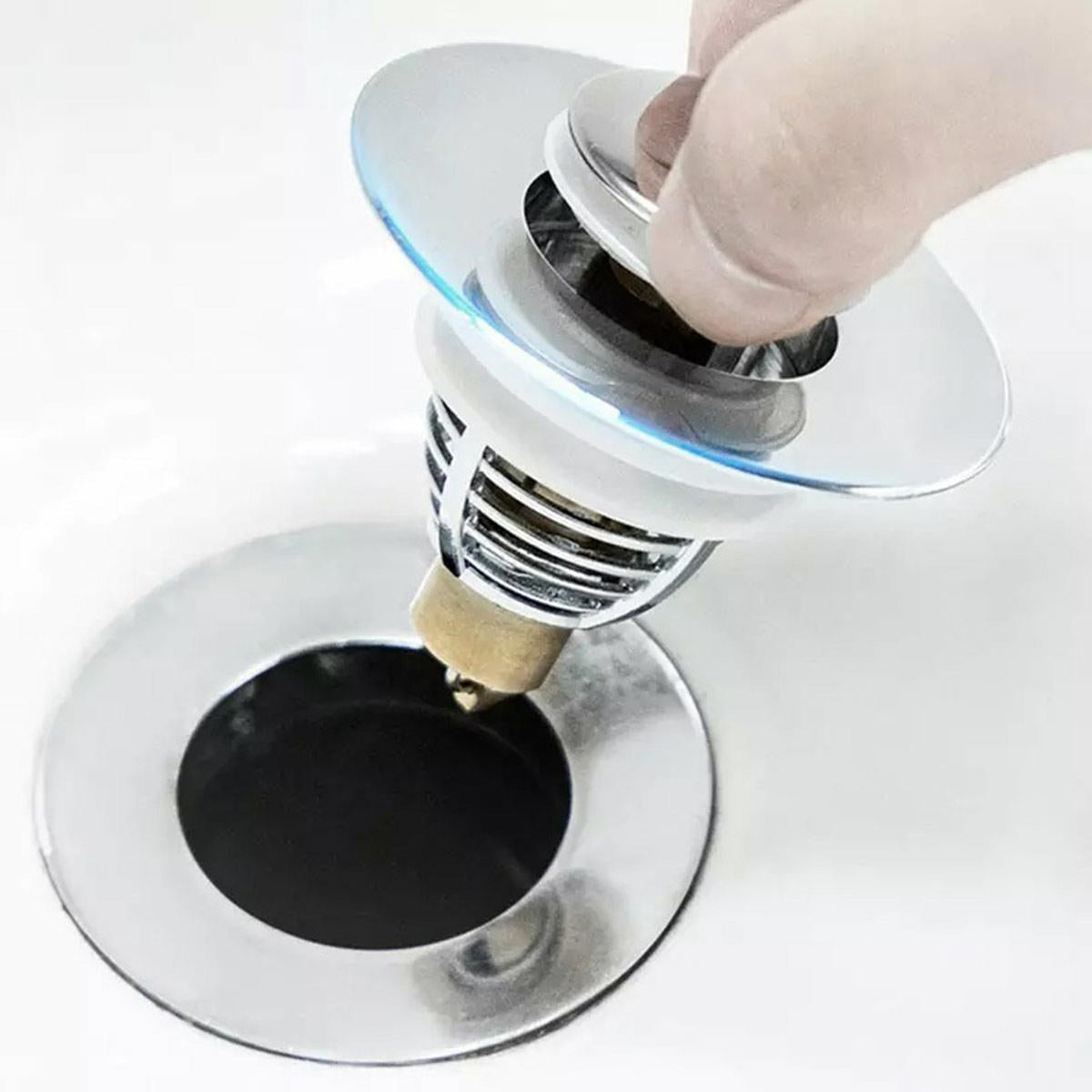 Dop scurgere chiuveta, universal, deschidere cu click, material oțel, diametru exterior 62 mm, culoare Argintiu-2