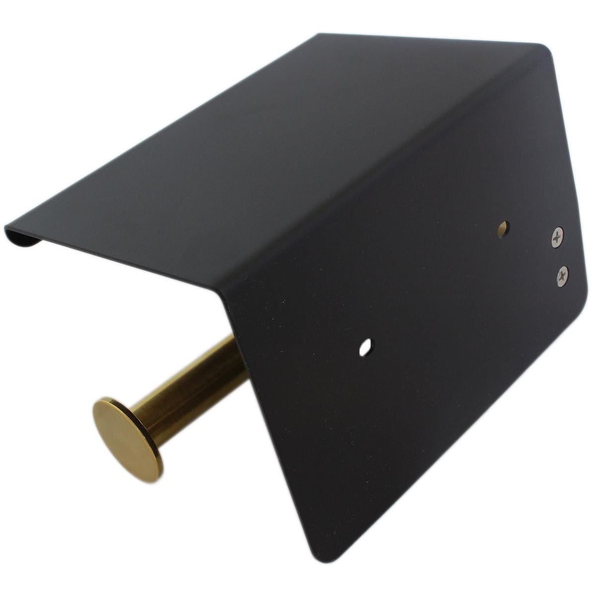 Suport pentru hartie igienica cu raft suplimentar, din otel, culoare neagra cu brat auriu-3