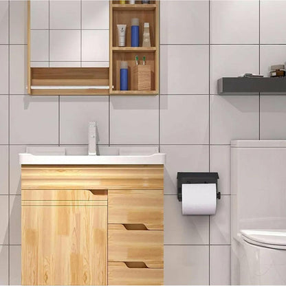 Suport pentru hartie igienica cu raft suplimentar, din otel, culoare neagra cu brat auriu-5