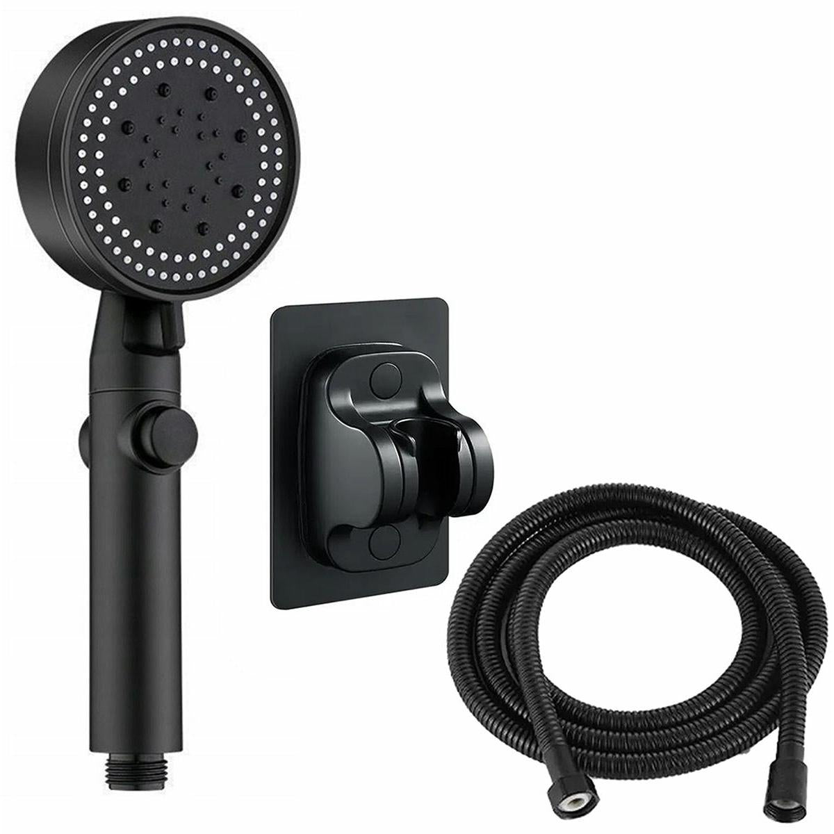 Set 3 elemente pentru dus, para de dus moderna + furtun flexibil + suport pentru perete, culoare Neagra-4