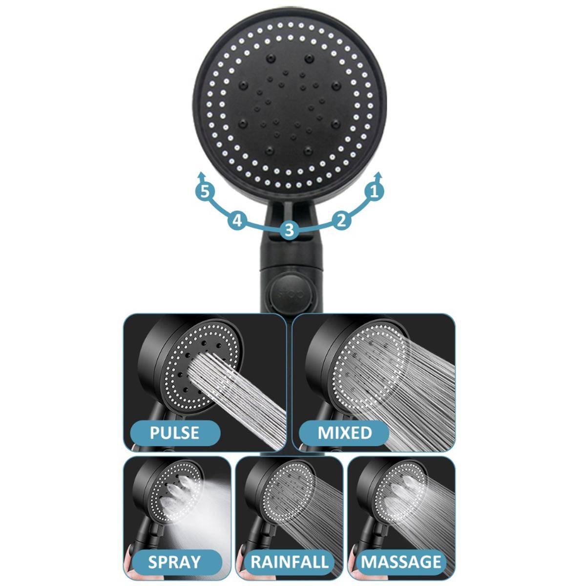 Set 3 elemente pentru dus, para de dus moderna + furtun flexibil + suport pentru perete, culoare Neagra-6