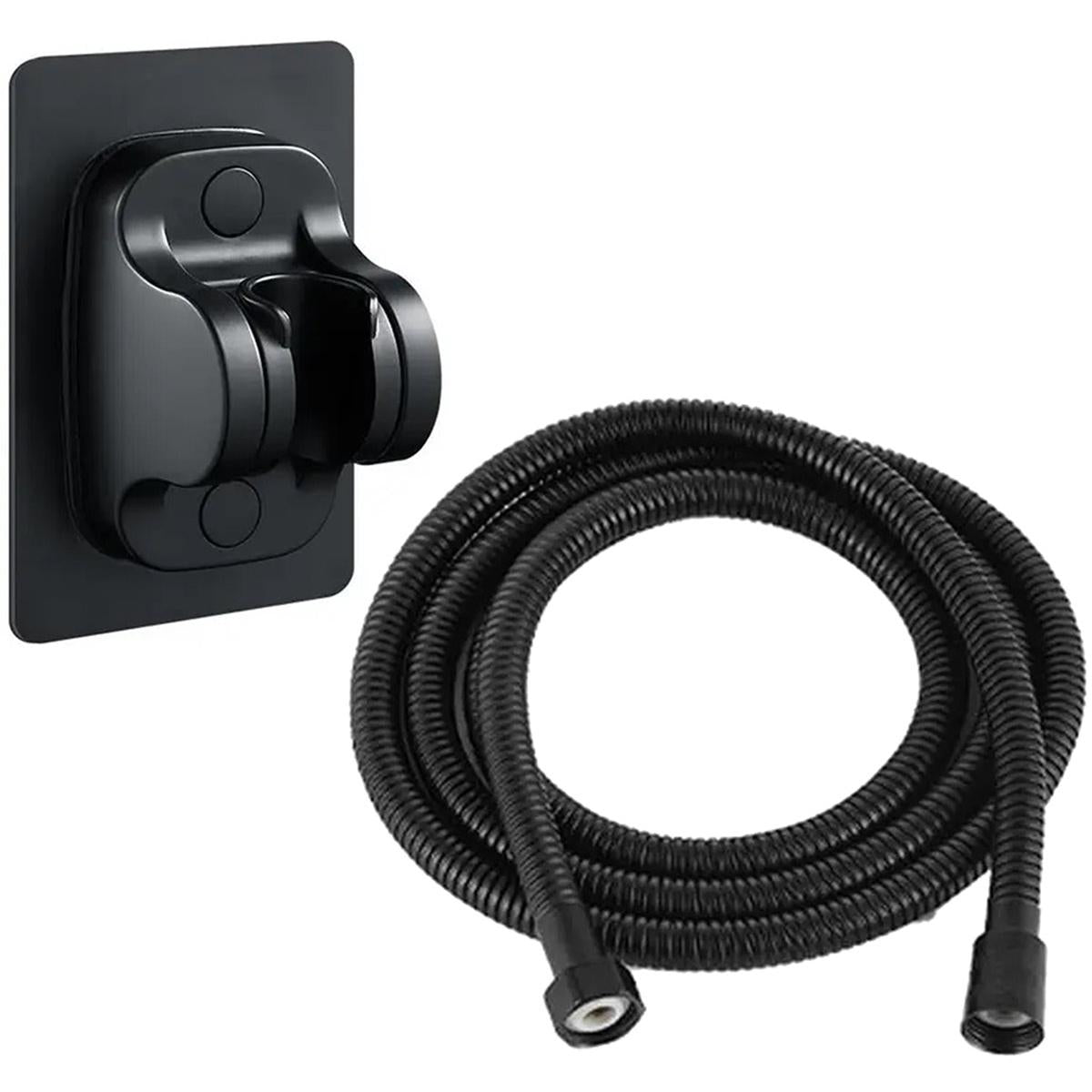 Set 3 elemente pentru dus, para de dus moderna + furtun flexibil + suport pentru perete, culoare Neagra-7