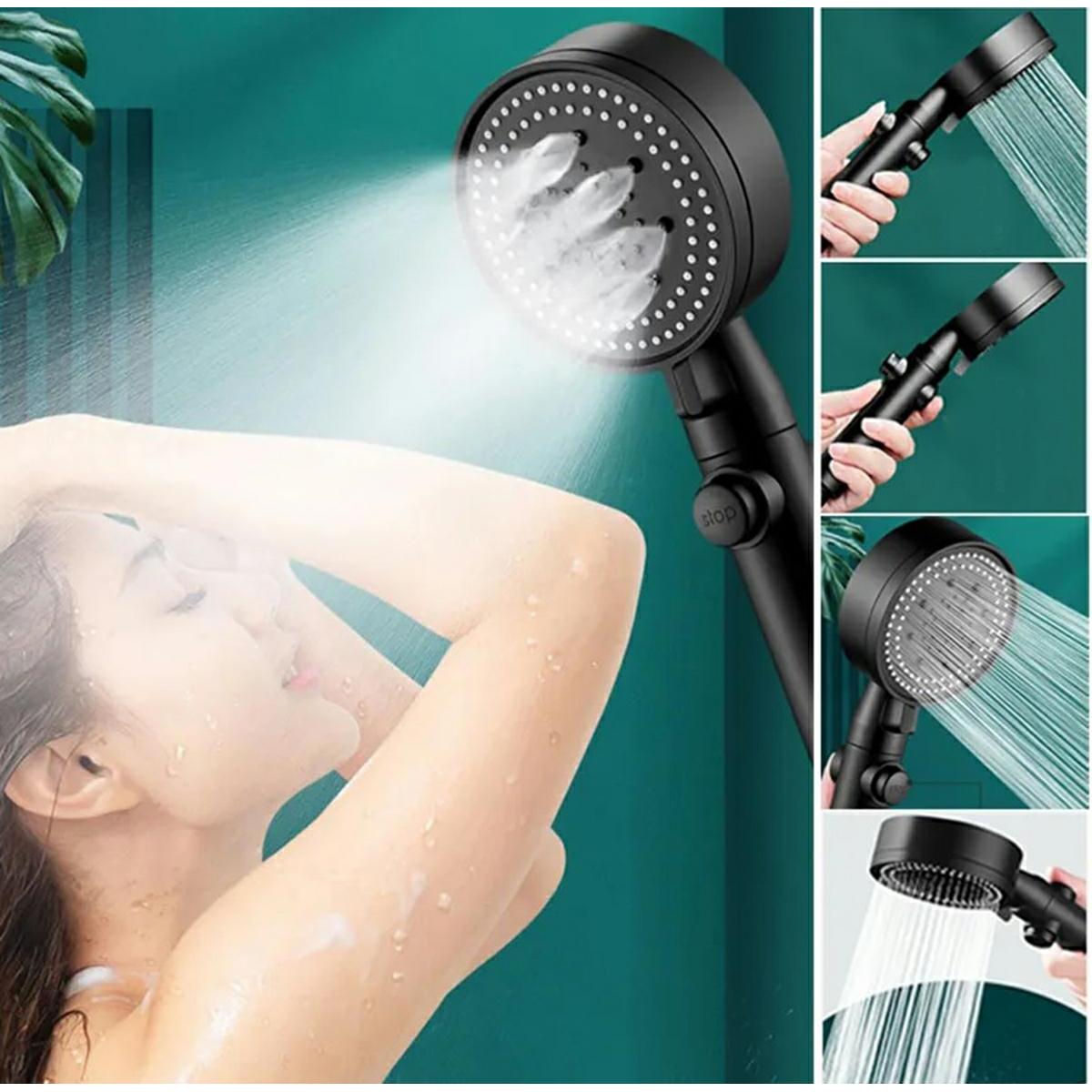 Set 3 elemente pentru dus, para de dus moderna + furtun flexibil + suport pentru perete, culoare Neagra-2