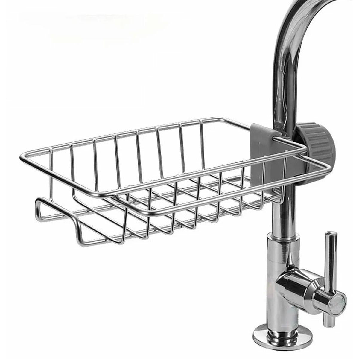 Raft organizator universal pentru bucatarie sau baie, montaj pe robinet, material otel, culoare Argintiu-2