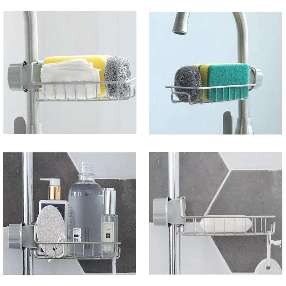 Raft organizator universal pentru bucatarie sau baie, montaj pe robinet, material otel, culoare Argintiu-5