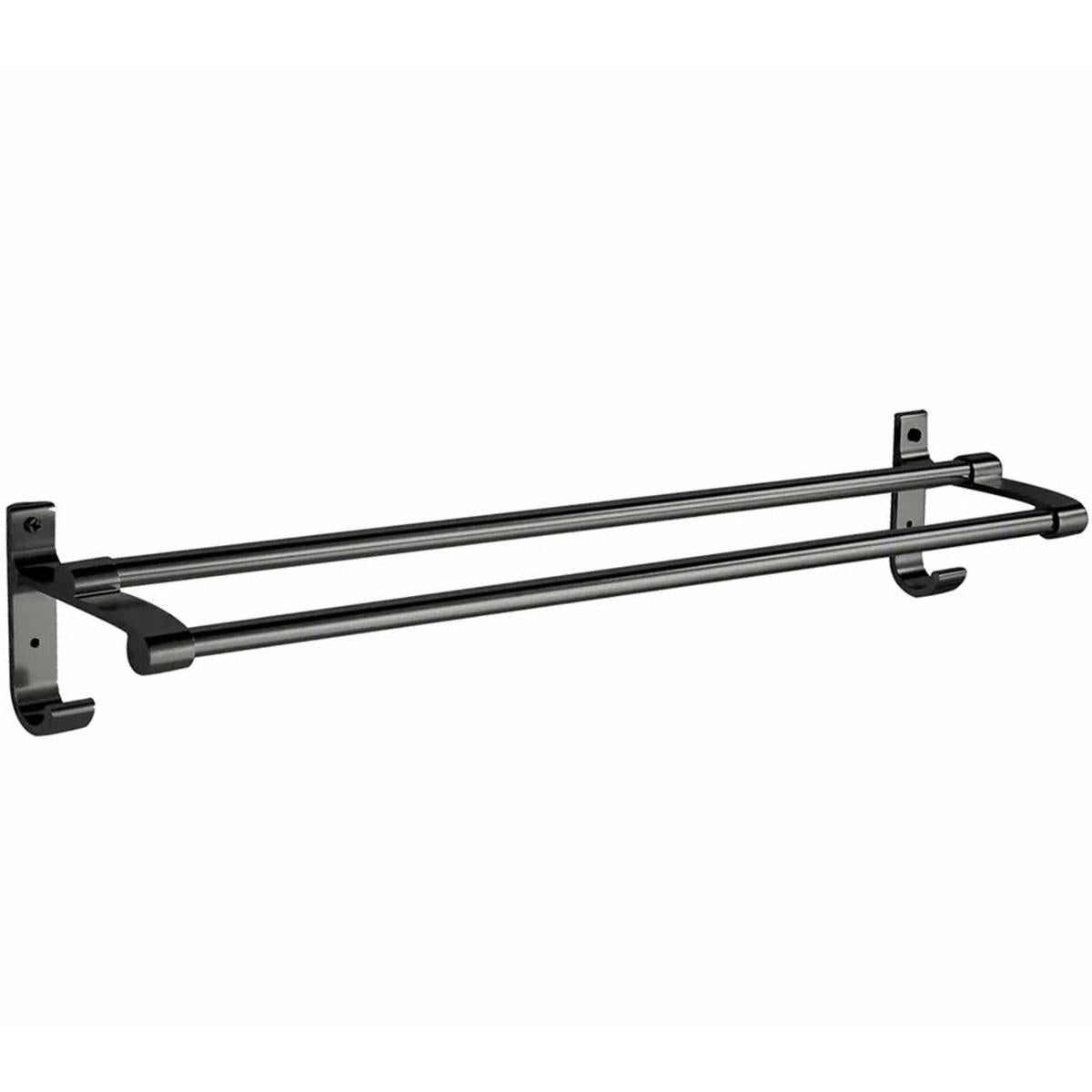 Suport din aluminiu pentru 2 prosoape + 2 cuiere, lungime 60 cm, culoare Neagra-1