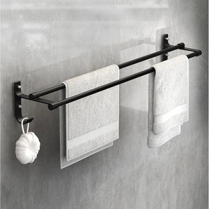 Suport din aluminiu pentru 2 prosoape + 2 cuiere, lungime 60 cm, culoare Neagra-0