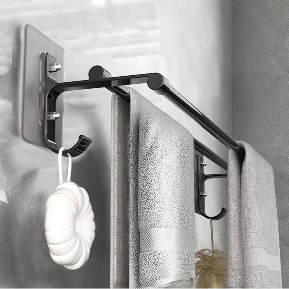 Suport din aluminiu pentru 2 prosoape + 2 cuiere, lungime 60 cm, culoare Neagra-2