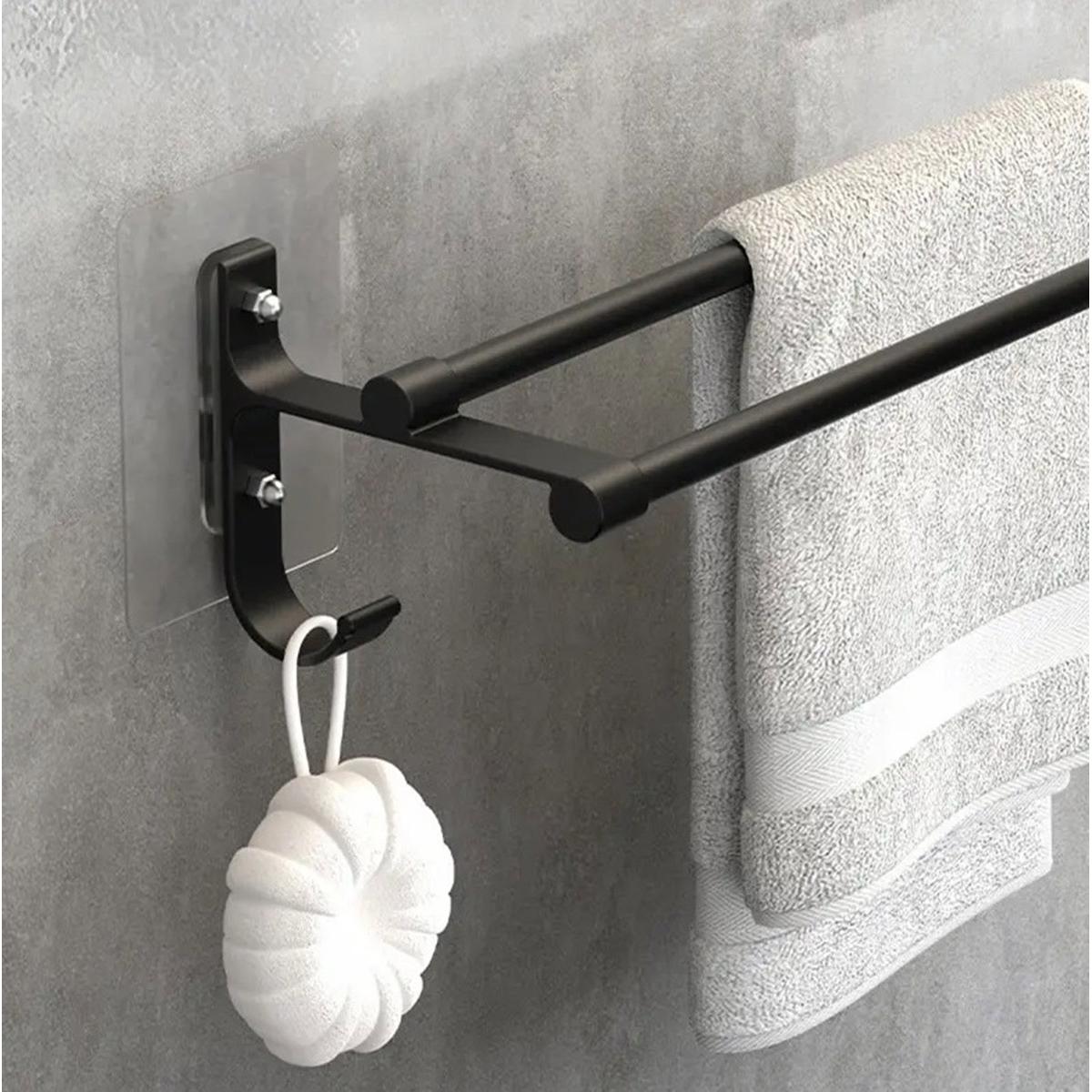Suport din aluminiu pentru 2 prosoape + 2 cuiere, lungime 60 cm, culoare Neagra-3