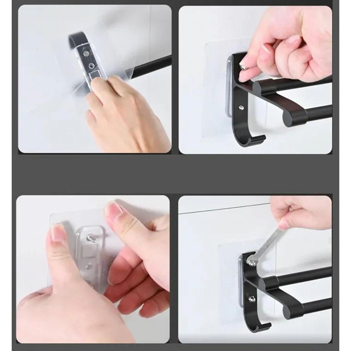 Suport din aluminiu pentru 2 prosoape + 2 cuiere, lungime 60 cm, culoare Neagra-4
