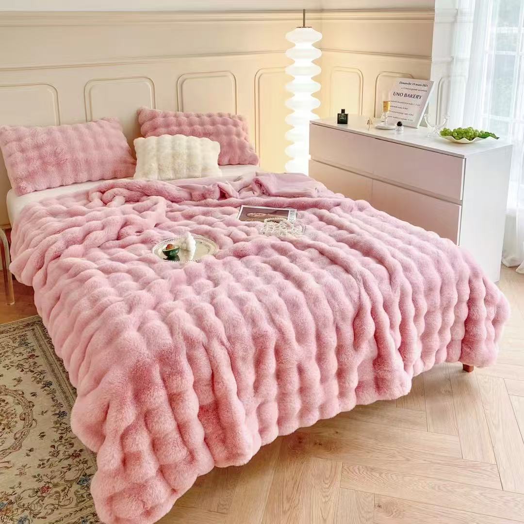Pătură Luxury Soft Touch, cu Blăniță Artificială Tip Iepure, 200x230 cm