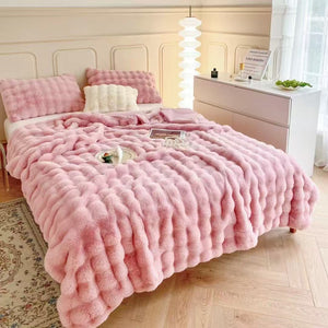 Pătură Luxury Soft Touch, cu Blăniță Artificială Tip Iepure, 200x230 cm