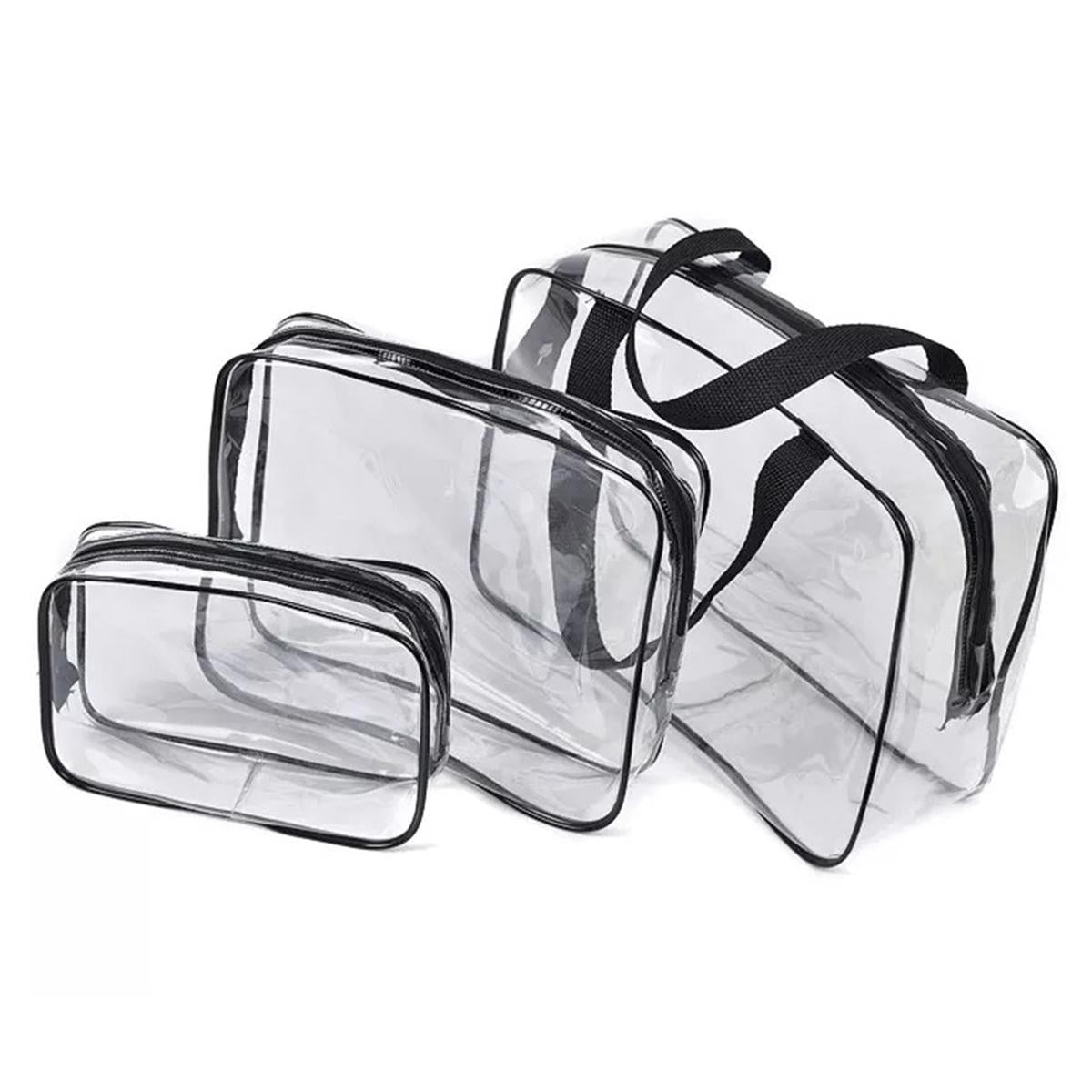 Set 3 organizatoare de cosmetice, transparente, ideale pentru calatorii-3