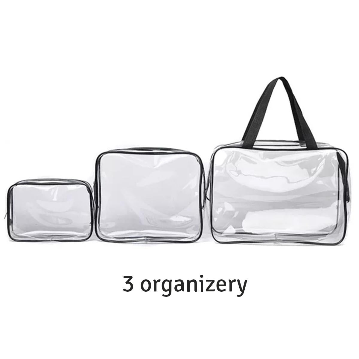 Set 3 organizatoare de cosmetice, transparente, ideale pentru calatorii-4