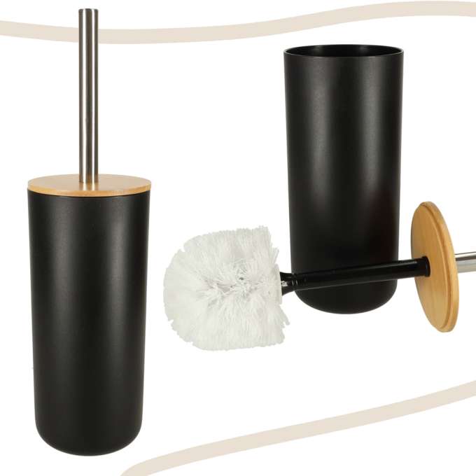 Set Elegant pentru baie format din 6 piese, ABS + lemn, culoare negru/maro-10
