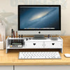 Stand Organizator pentru Laptop sau Monitor cu 2 Sertare de Depozitare, Spațiu pentru Tastatură și Suport de Pixuri