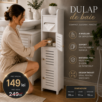 Dulap de baie cu 4 niveluri, PVC, 78 × 17 × 15 cm, Alb