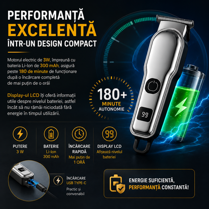 Aparat Profesional de Tuns pentru Bărbați HG-01-C cu Lamă din Titan, Display LCD și Autonomie de peste 180 de Minute