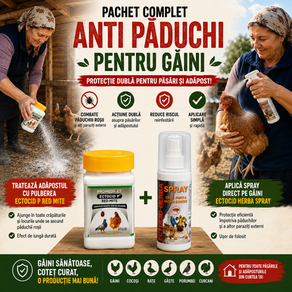 Pachet Anti Păduchi pentru Găini si Păsări – Tratament Complet pentru Păsări și Adăpost