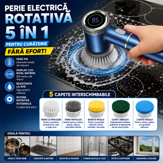 Perie Electrică Rotativă 5 în 1 pentru Curățenie Fără Efort