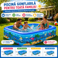 Piscină Gonflabilă XXXL pentru Copii și Adulți, 3 Inele, Bază Moale Gonflabilă, 4 Dimensiuni