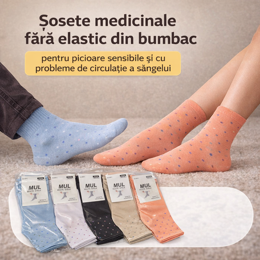 Set 5 Perechi Sosete medicinale fara elastic din 100% bumbac pentru probleme de circulatie a sangelui