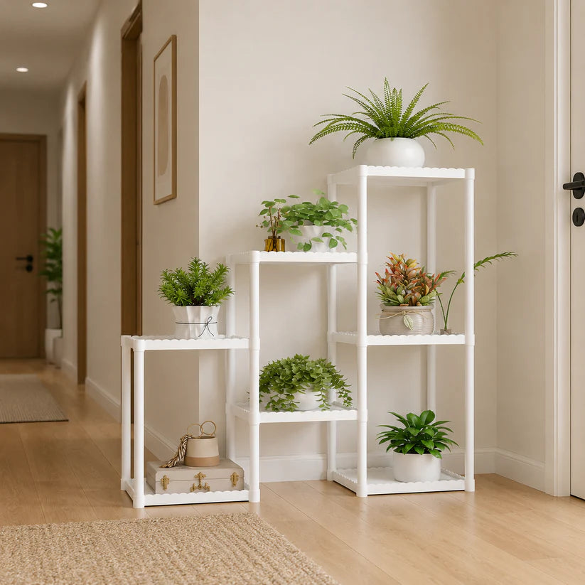 Raft pentru Flori Multietajat din Metal și Plastic – 7 Niveluri, pentru Interior și Exterior