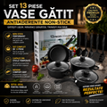 Set 13 Piese Vase Gătit Antiaderente Non-Stick – Gătești Ușor, Rapid și Fără Griji