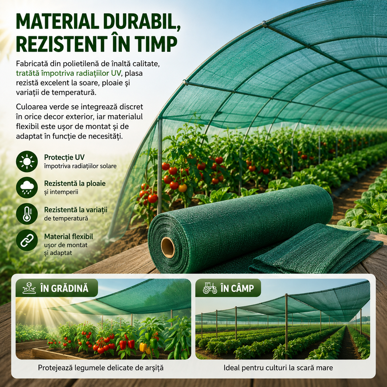 Plasă de Umbrire Verde 2 x 25 m, Densitate 40%, Protecție UV – Ideală pentru Grădină, Seră, Terasă și Gard