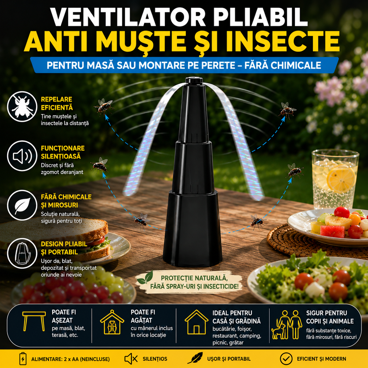 OFERTA 1+1 GRATUIT: Ventilator Pliabil Anti Muște și Insecte