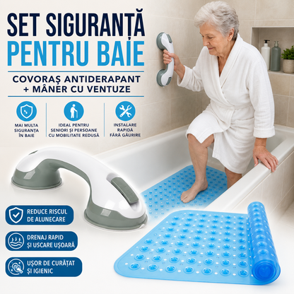 Set Siguranță pentru Baie – Covoraș Antiderapant + Mâner cu Ventuze