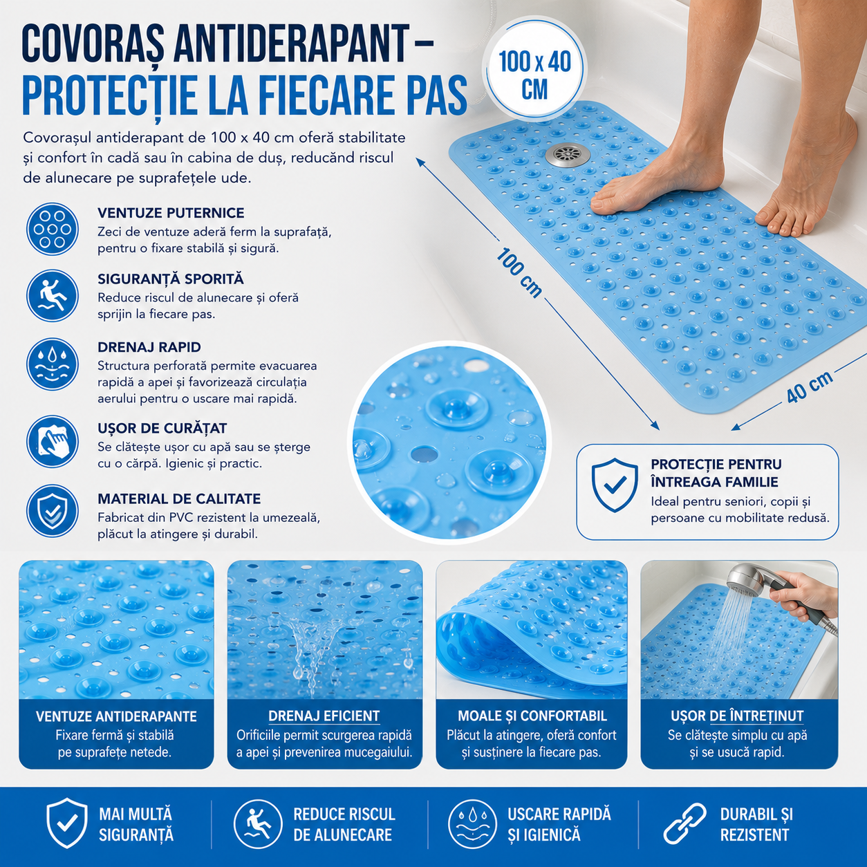 Set Siguranță pentru Baie – Covoraș Antiderapant + Mâner cu Ventuze