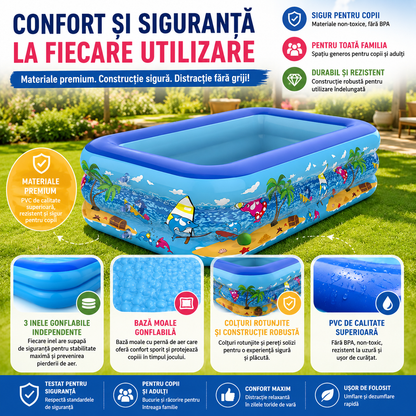 Piscină Gonflabilă XXXL pentru Copii și Adulți, 3 Inele, Bază Moale Gonflabilă, 4 Dimensiuni