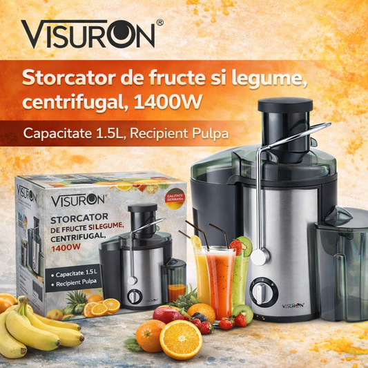 Storcător de fructe și legume VISURON® – centrifugal, 1400W, capacitate 1.5L, recipient pentru pulpă