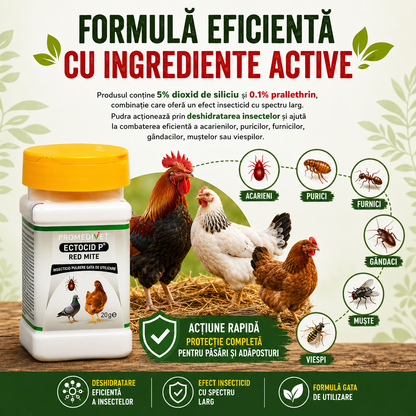 Ectocid P Red Mite 20 g – Tratament natural împotriva păduchilor și acarienilor la găini