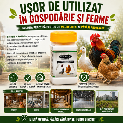 Ectocid P Red Mite 20 g – Tratament natural împotriva păduchilor și acarienilor la găini