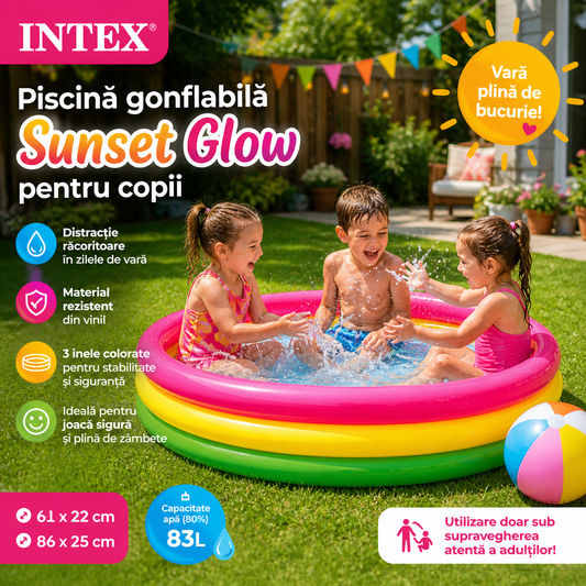 Piscină gonflabilă Intex Sunset Glow pentru copii – 61 x 22 cm / 86 x 25 cm