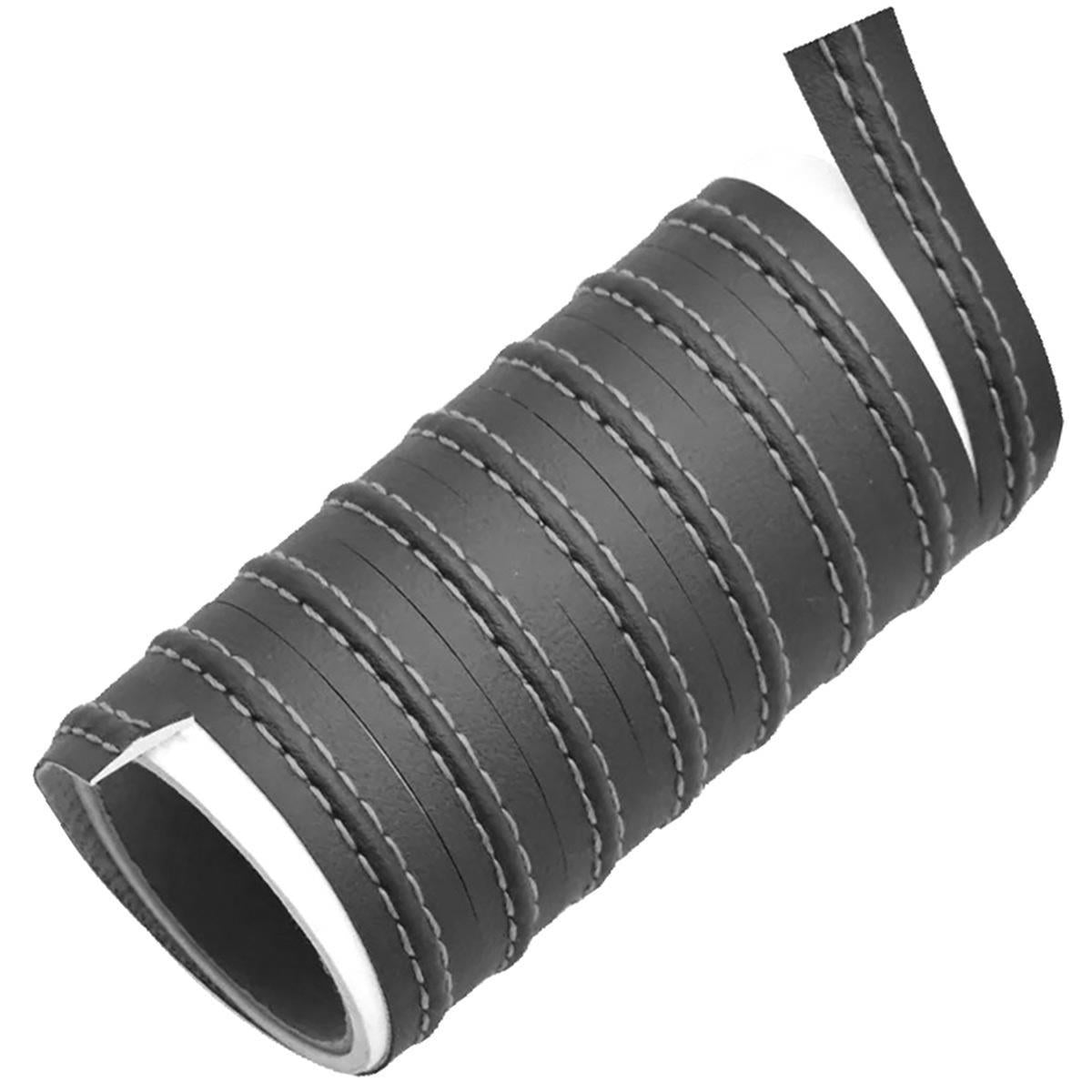 Banda decorativa pentru interiorul vehiculului, lungime 2m, din piele ecologica, culoare Neagra + cusatura Alba-3