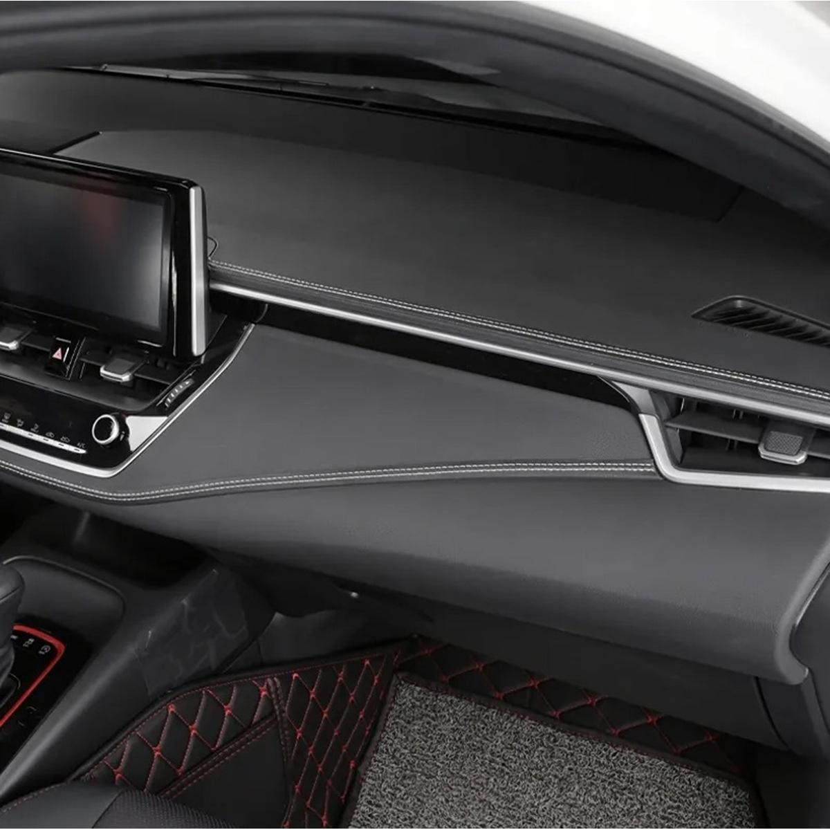 Banda decorativa pentru interiorul vehiculului, lungime 2m, din piele ecologica, culoare Neagra + cusatura Alba-1